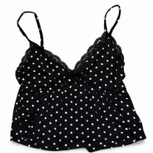 Black Polka Dot Lace Babydoll Cami XS Coquette Preppy Balletcore Cute Y2K Top